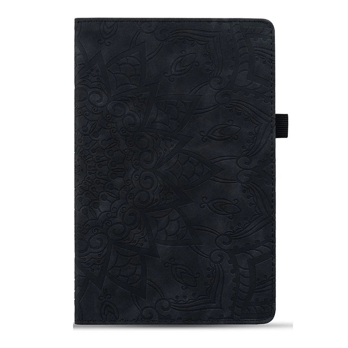 For Samsung Galaxy Tab A11 X133 X130 / Tab A9 Tablet Case Card Slots Leather Cover Flower Pattern - Black - 4