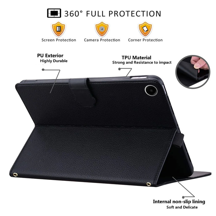 For Samsung Galaxy Tab A11 X133 X130 /  Tab A9 Wallet Case Leather Stand Tablet Cover with Stylus Holder, 3D Effect Cat Pattern - Black - 3