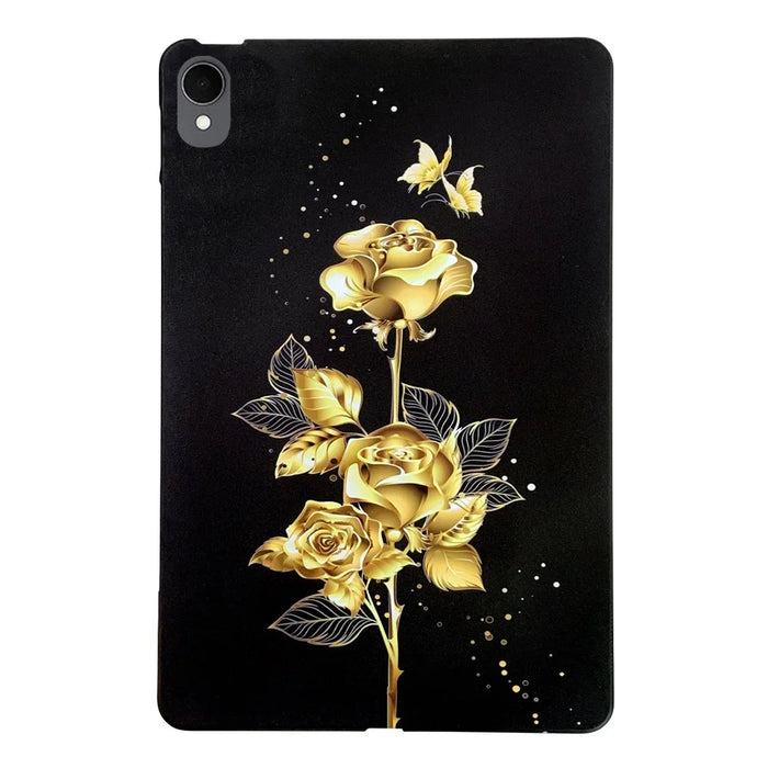 For Samsung Galaxy Tab S11 TPU Case Pattern Printing Slim Tablet Protective Cover - Golden Butterfly Rose - 1