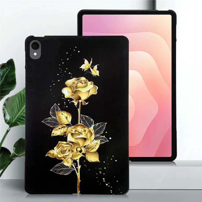 For Samsung Galaxy Tab S11 TPU Case Pattern Printing Slim Tablet Protective Cover - Golden Butterfly Rose - 2
