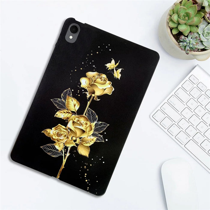 For Samsung Galaxy Tab S11 TPU Case Pattern Printing Slim Tablet Protective Cover - Golden Butterfly Rose - 3