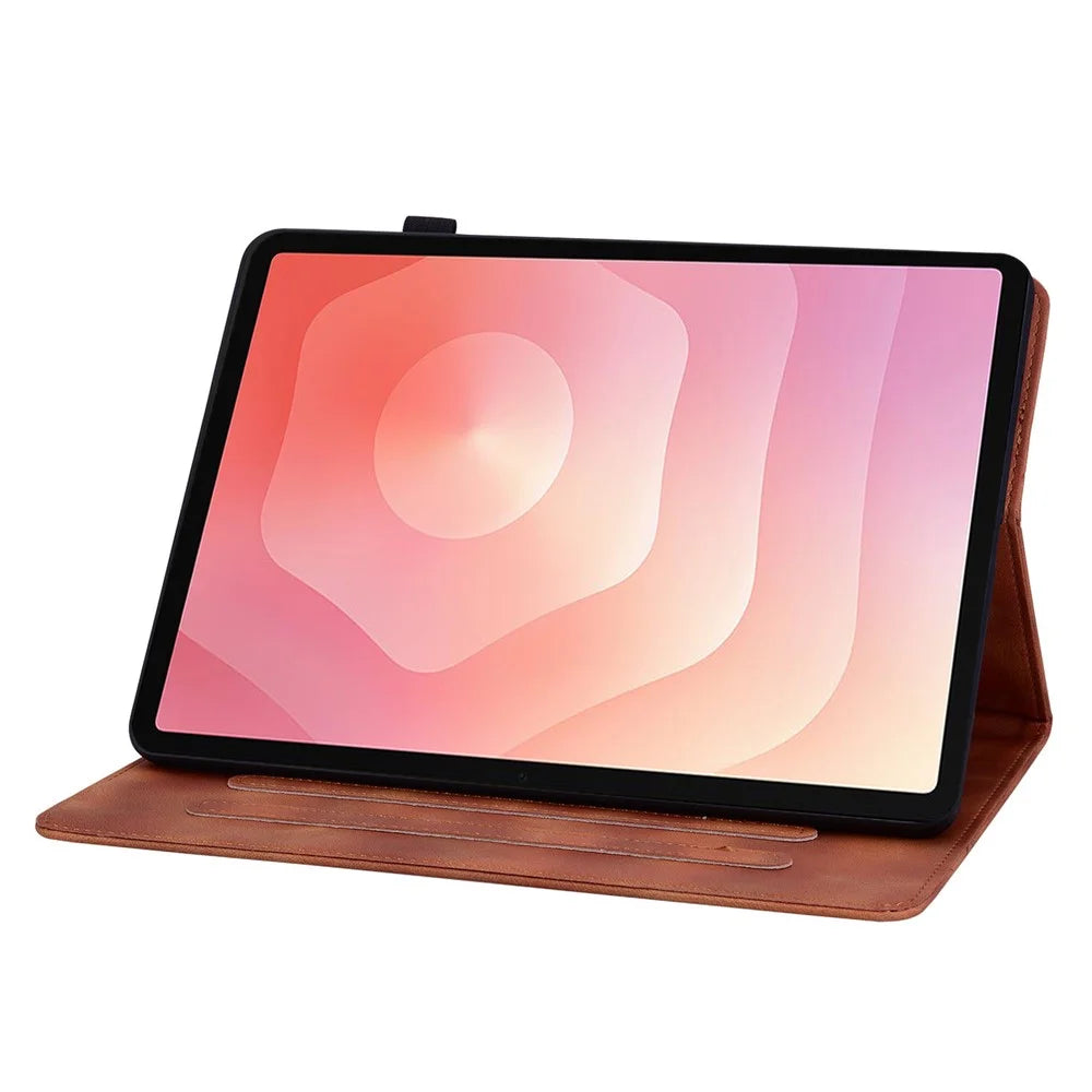 For Samsung Galaxy Tab S11 Case Lily Flower Imprint Card Slots Leather Tablet Cover - Brown - 3