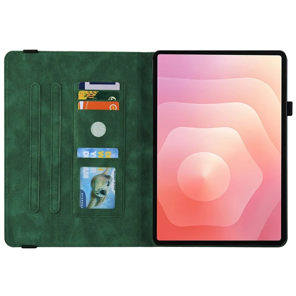 For Samsung Galaxy Tab S11 Case Butterfly Flower Imprint PU Leather Tablet Cover with Card Slots - Green - 2