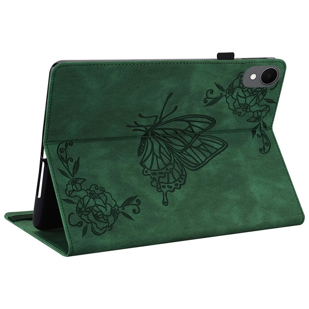 For Samsung Galaxy Tab S11 Case Butterfly Flower Imprint PU Leather Tablet Cover with Card Slots - Green - 4