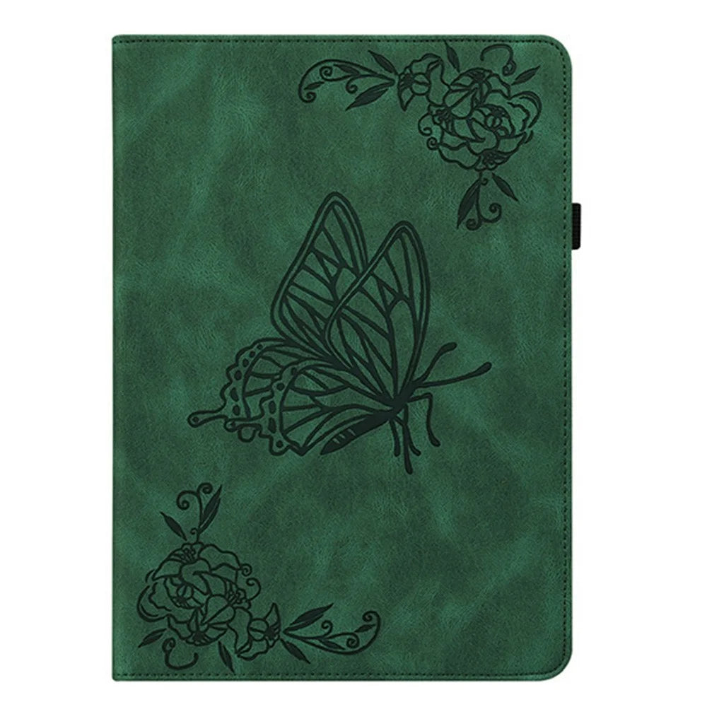 For Samsung Galaxy Tab S11 Case Butterfly Flower Imprint PU Leather Tablet Cover with Card Slots - Green - 6