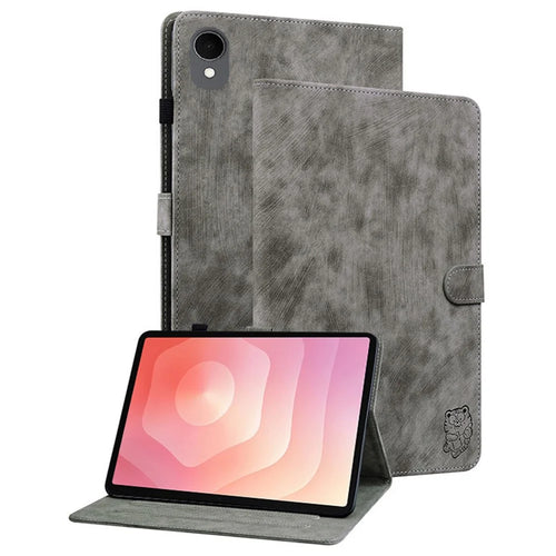 For Samsung Galaxy Tab S11 Case Tiger Imprint Anti-Scratch PU Leather Tablet Cover - Grey - 1