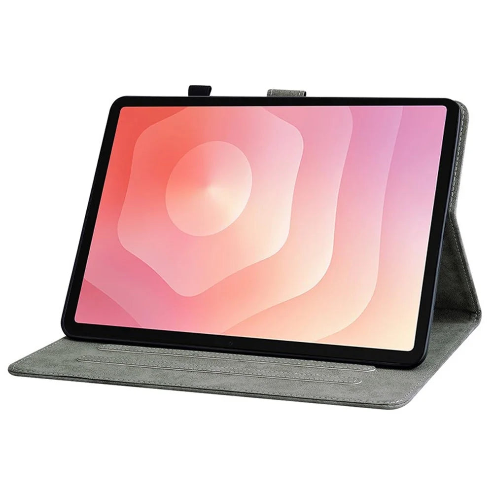 For Samsung Galaxy Tab S11 Case Tiger Imprint Anti-Scratch PU Leather Tablet Cover - Grey - 3
