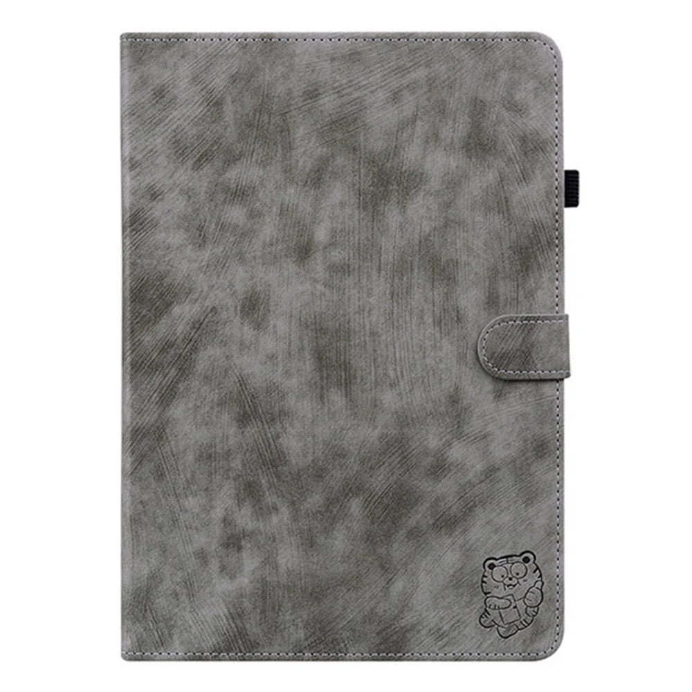 For Samsung Galaxy Tab S11 Case Tiger Imprint Anti-Scratch PU Leather Tablet Cover - Grey - 5