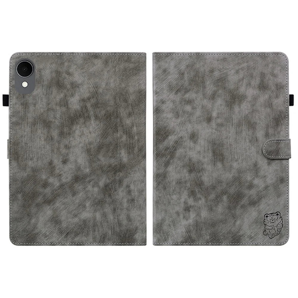 For Samsung Galaxy Tab S11 Case Tiger Imprint Anti-Scratch PU Leather Tablet Cover - Grey - 7