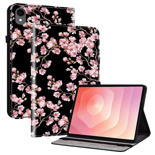 For Samsung Galaxy Tab S11 Leather Case Pattern Printed Stand Tablet Cover with Card Slots - Plum Blossom - 1