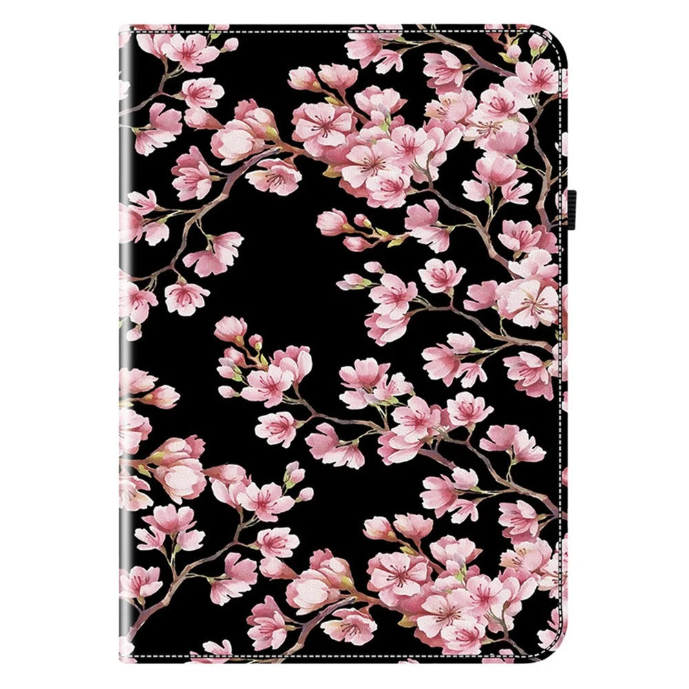 For Samsung Galaxy Tab S11 Leather Case Pattern Printed Stand Tablet Cover with Card Slots - Plum Blossom - 5