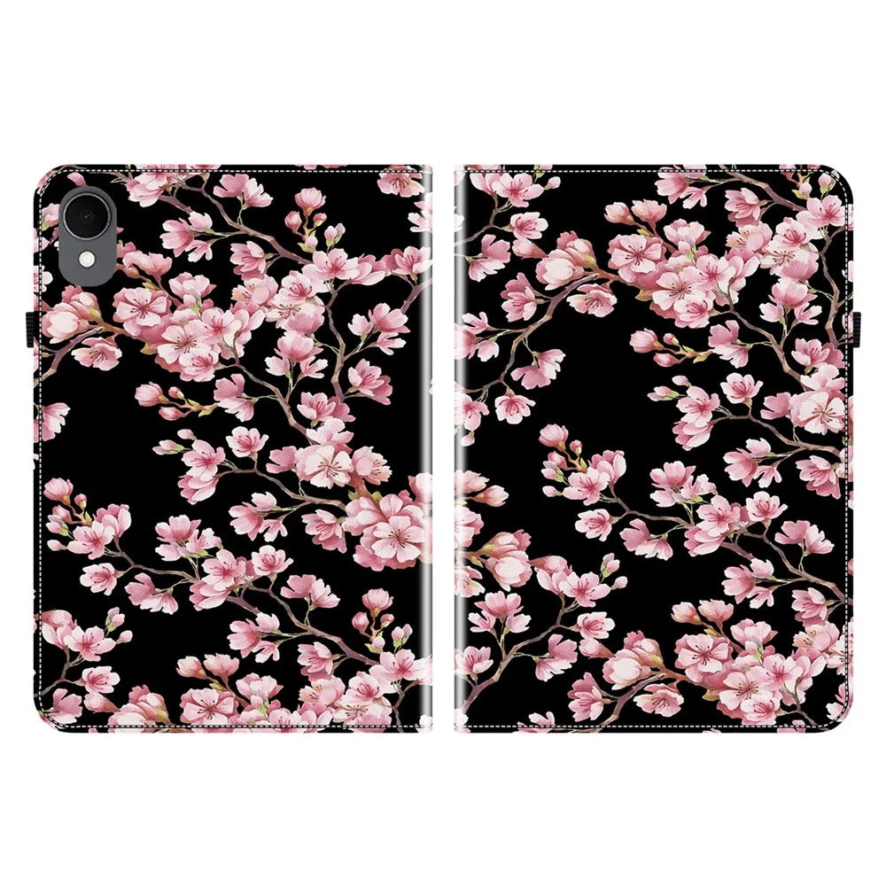 For Samsung Galaxy Tab S11 Leather Case Pattern Printed Stand Tablet Cover with Card Slots - Plum Blossom - 7