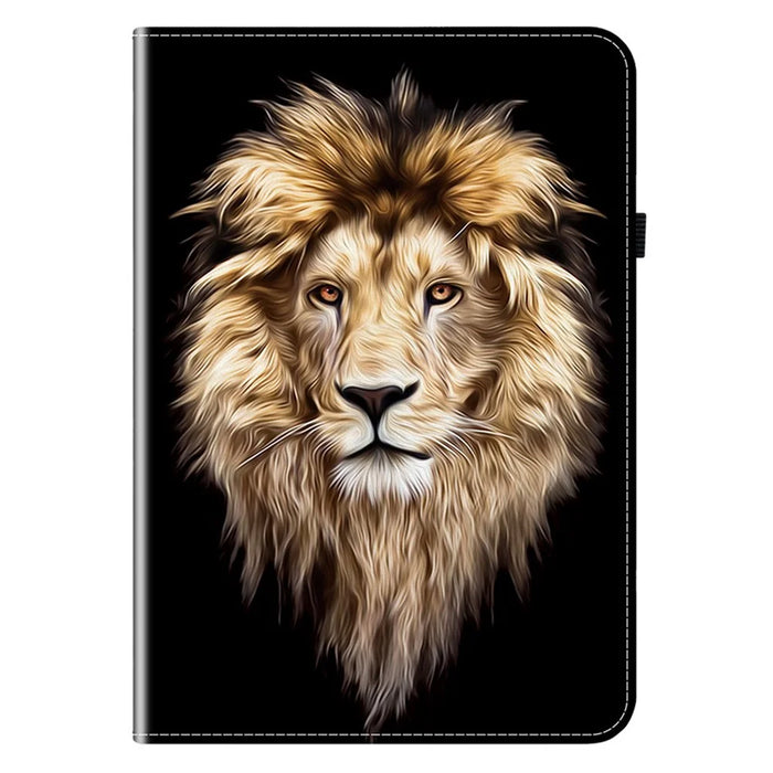 For Samsung Galaxy Tab S11 Leather Case Pattern Printed Stand Tablet Cover with Card Slots - Lion Head - 5