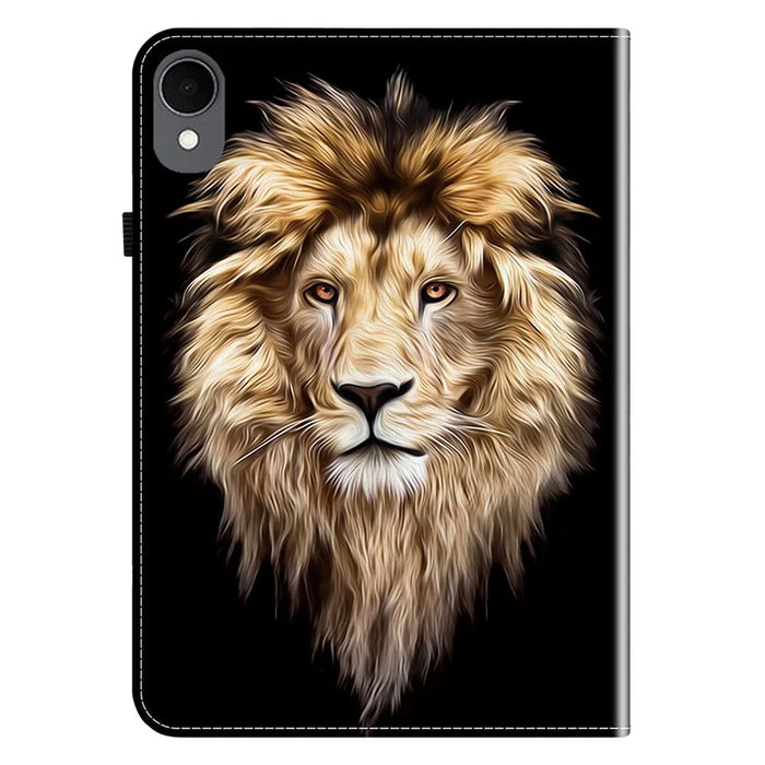 For Samsung Galaxy Tab S11 Leather Case Pattern Printed Stand Tablet Cover with Card Slots - Lion Head - 6