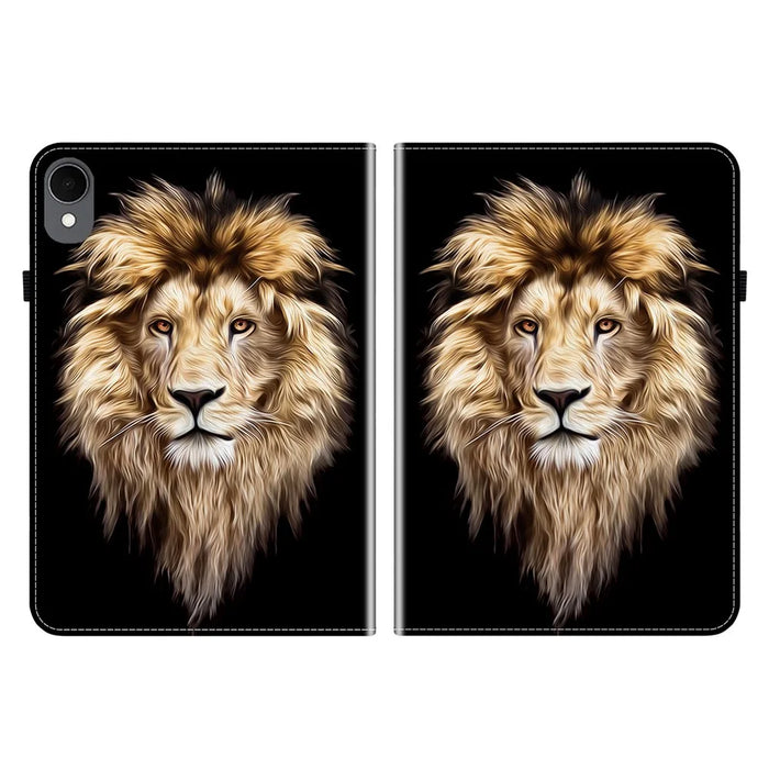 For Samsung Galaxy Tab S11 Leather Case Pattern Printed Stand Tablet Cover with Card Slots - Lion Head - 7