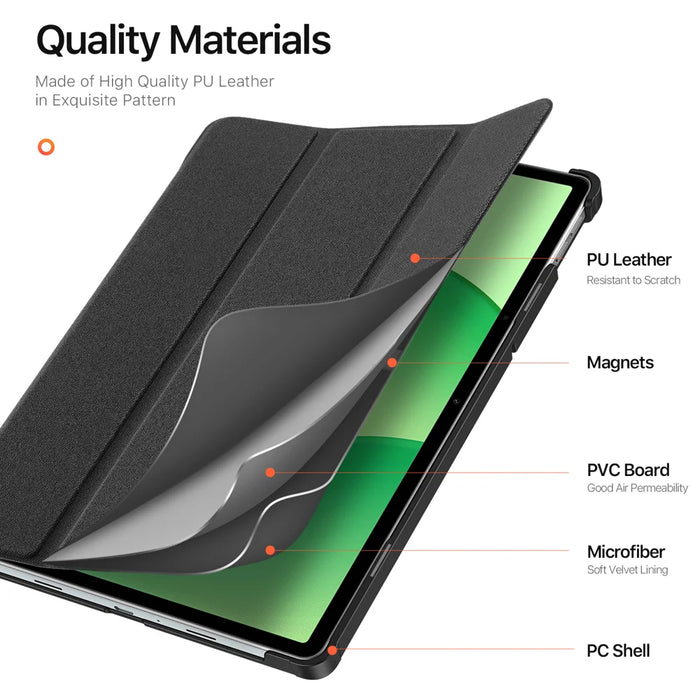 DUX DUCIS For OnePlus Pad Lite / Oppo Pad SE Case  Domo Series Tri-fold Stand PU Leather Tablet Cover - Black - 6