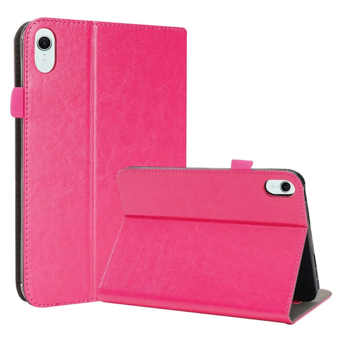 For iPad mini (2024)  /  (2021) Case Two-Fold Stand Crazy Horse Texture PU Leather Tablet Cover with Card Slots - Rose - 1