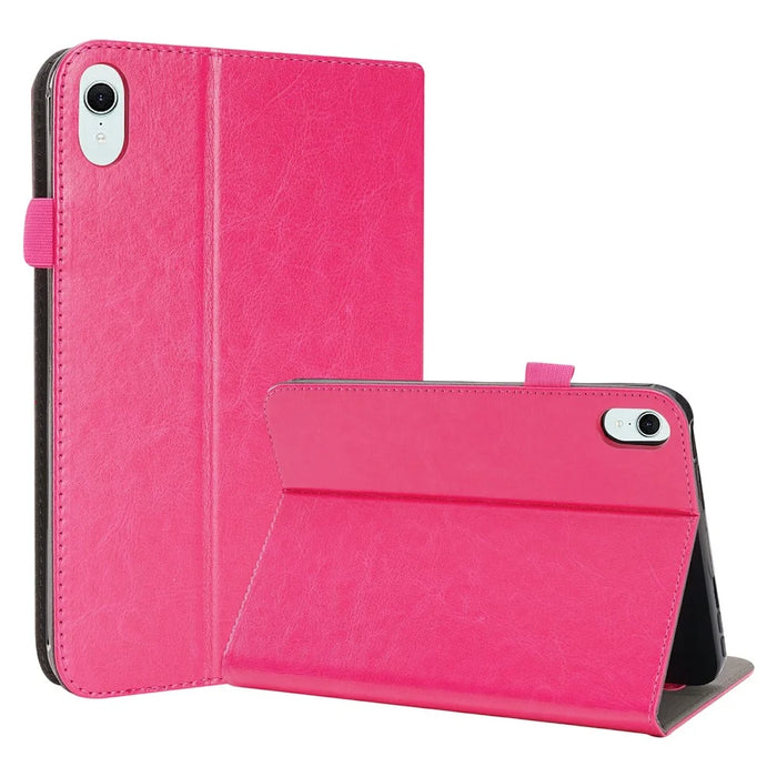 For iPad mini (2024)  /  (2021) Case Two-Fold Stand Crazy Horse Texture PU Leather Tablet Cover with Card Slots - Rose - 1