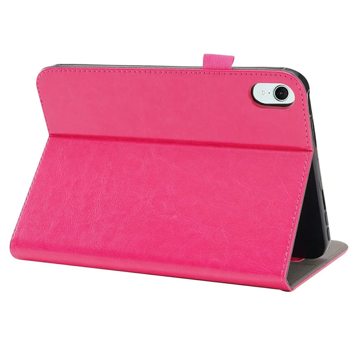 For iPad mini (2024)  /  (2021) Case Two-Fold Stand Crazy Horse Texture PU Leather Tablet Cover with Card Slots - Rose - 2