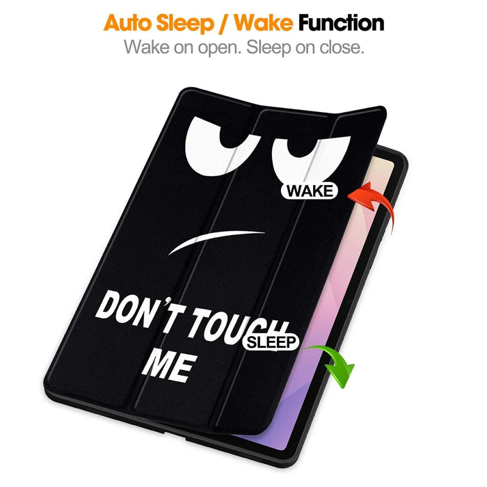 For Samsung Galaxy Tab S11 Tablet Case Pattern Printing Tri-Fold Stand Leather + TPU Cover with Pen Holder - Don't Touch Me - 5