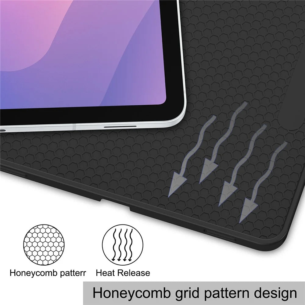 For Samsung Galaxy Tab S11 Stand Case Shock-Absorbent Leather Tablet Cover with Pen Slot - Black - 4