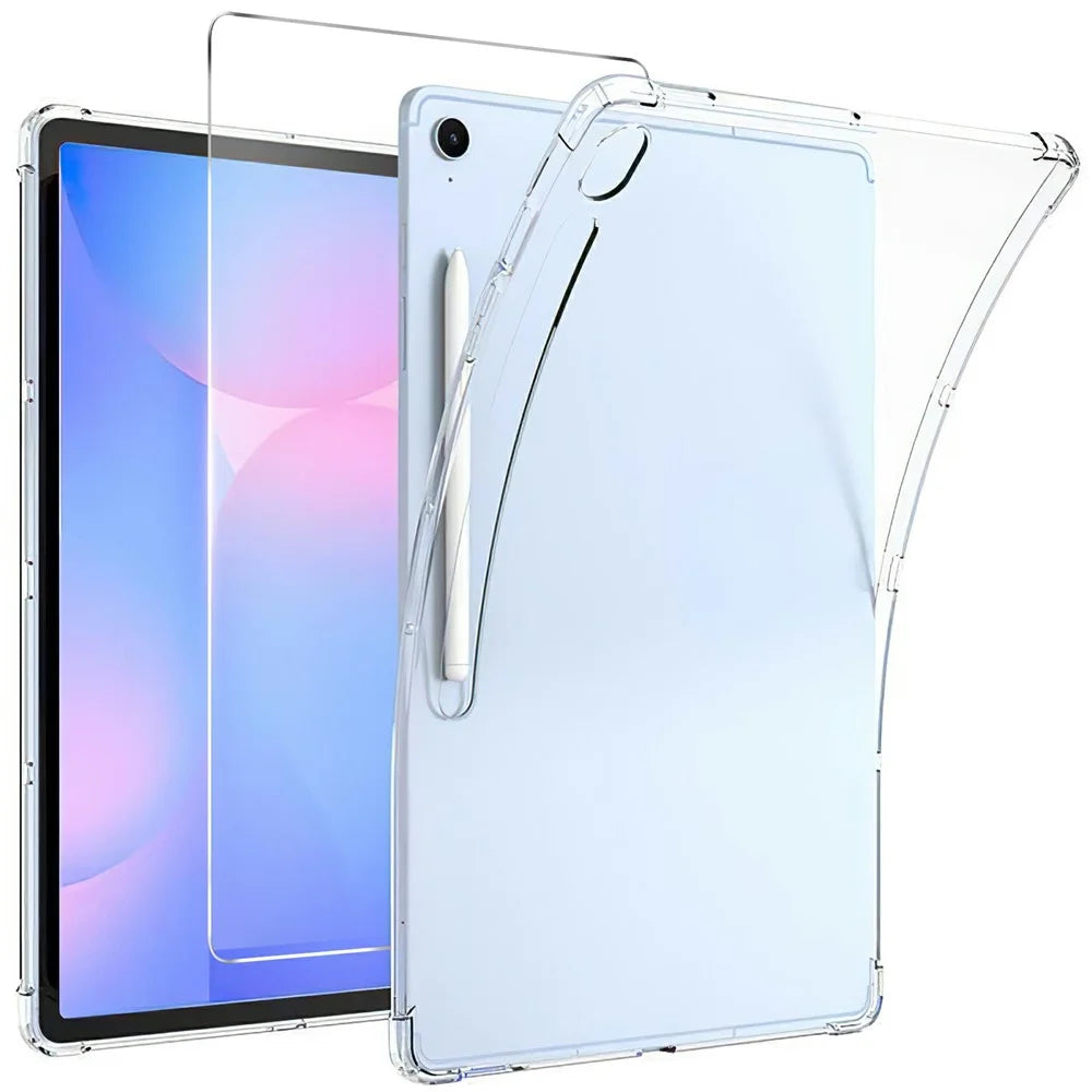 For Samsung Galaxy Tab S10 Lite Case TPU Drop-Resistant Clear Tablet Cover + Tempered Glass Screen Film - 1