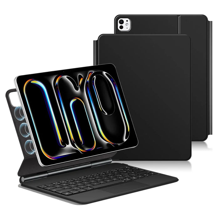 For iPad Pro 13 (2025) / 13 (2024) Smart Pogo Pin Direct Connection Keyboard (German Layout) + Leather Tablet Case - Black - 1