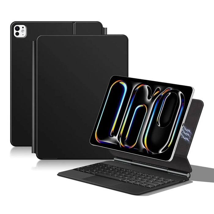 For iPad Pro 13 (2025) / 13 (2024) Smart Pogo Pin Direct Connection Keyboard (German Layout) + Leather Tablet Case - Black - 2