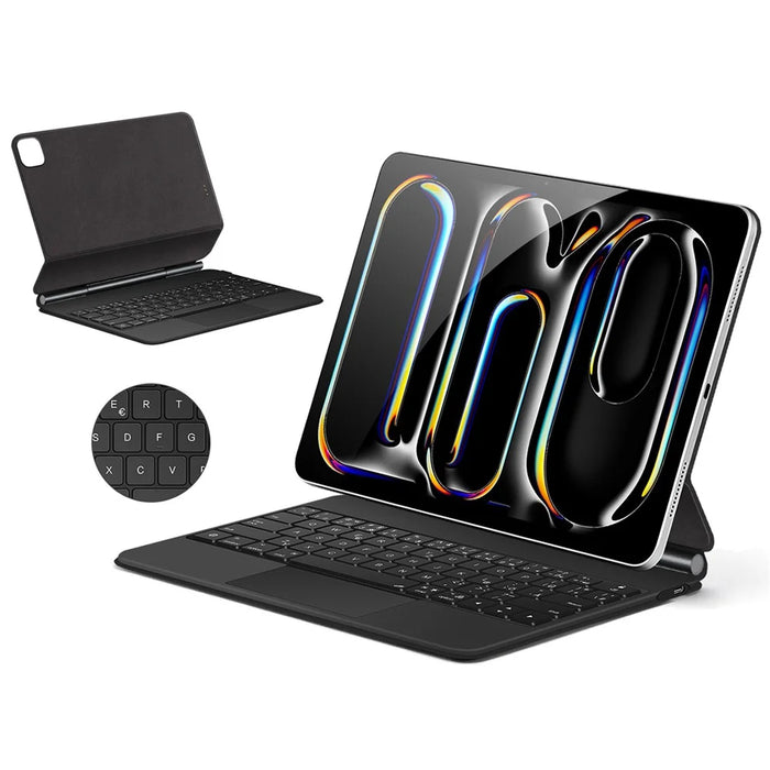 For iPad Pro 13 (2025) / 13 (2024) Smart Pogo Pin Direct Connection Keyboard (German Layout) + Leather Tablet Case - Black - 5