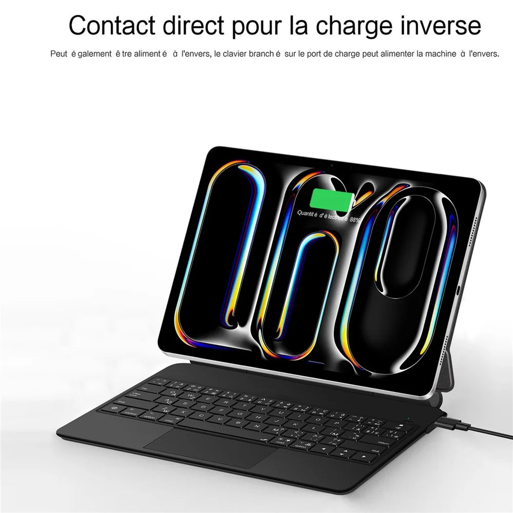 For iPad Pro 13 (2025) / 13 (2024) Smart Pogo Pin Direct Connection Keyboard (French Layout) + Leather Tablet Case - Black - 7