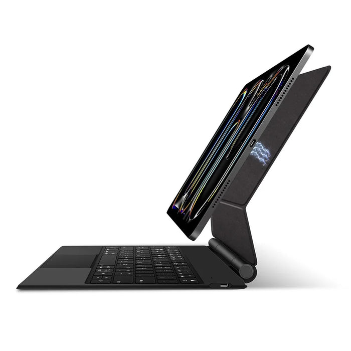 For iPad Pro 13 (2025) / 13 (2024) Smart Pogo Pin Direct Connection Keyboard (Korean Layout) + Leather Tablet Case - Black - 4