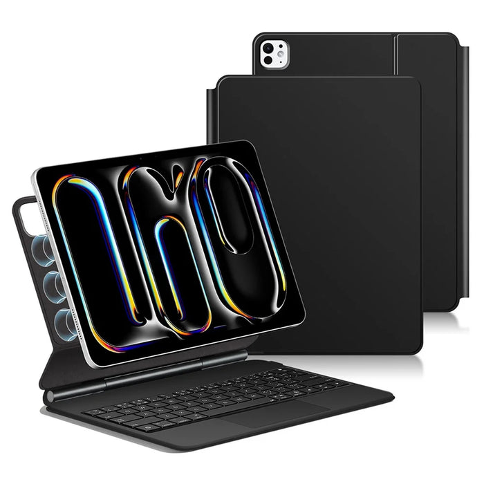 For iPad Pro 13 (2025) / 13 (2024) Smart Pogo Pin Direct Connection Keyboard (Portuguese Layout) + Leather Tablet Case - Black - 1