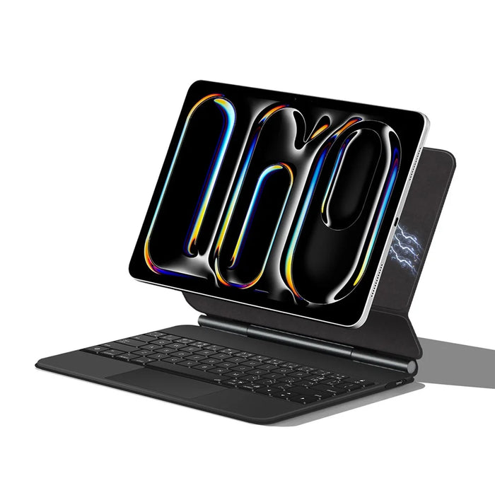For iPad Pro 13 (2025) / 13 (2024) Smart Pogo Pin Direct Connection Keyboard (Portuguese Layout) + Leather Tablet Case - Black - 3