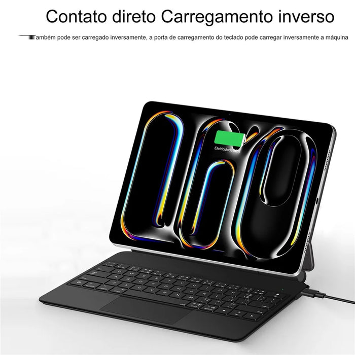 For iPad Pro 13 (2025) / 13 (2024) Smart Pogo Pin Direct Connection Keyboard (Portuguese Layout) + Leather Tablet Case - Black - 7