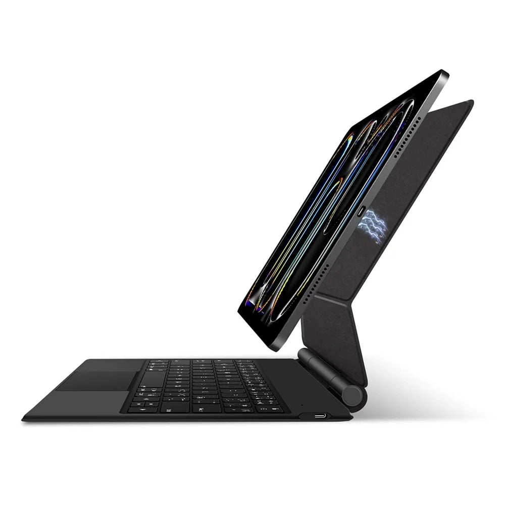 For iPad Pro 13 (2025) / 13 (2024) Smart Pogo Pin Direct Connection Keyboard (Spanish Layout) + Leather Tablet Case - Black - 4