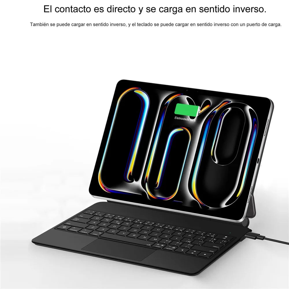 For iPad Pro 13 (2025) / 13 (2024) Smart Pogo Pin Direct Connection Keyboard (Spanish Layout) + Leather Tablet Case - Black - 7