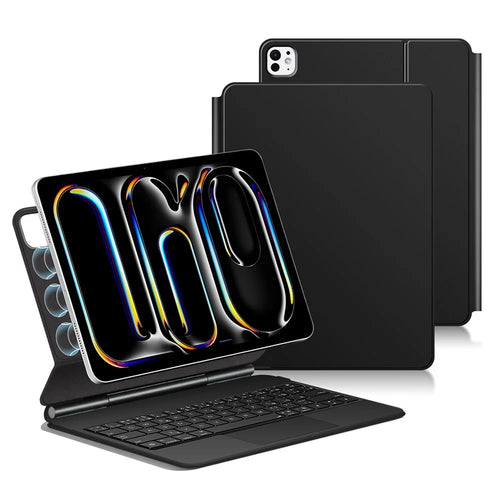 For iPad Pro 11 (2025) / 11 (2024) Smart Pogo Pin Direct Connection Keyboard (German Layout) + Leather Tablet Case - Black - 1