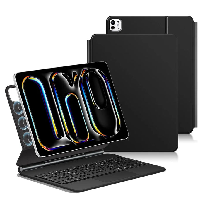 For iPad Pro 11 (2025) / 11 (2024) Smart Pogo Pin Direct Connection Keyboard (German Layout) + Leather Tablet Case - Black - 1