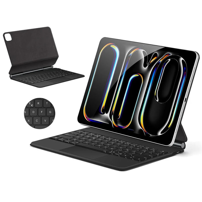 For iPad Pro 11 (2025) / 11 (2024) Smart Pogo Pin Direct Connection Keyboard (German Layout) + Leather Tablet Case - Black - 5