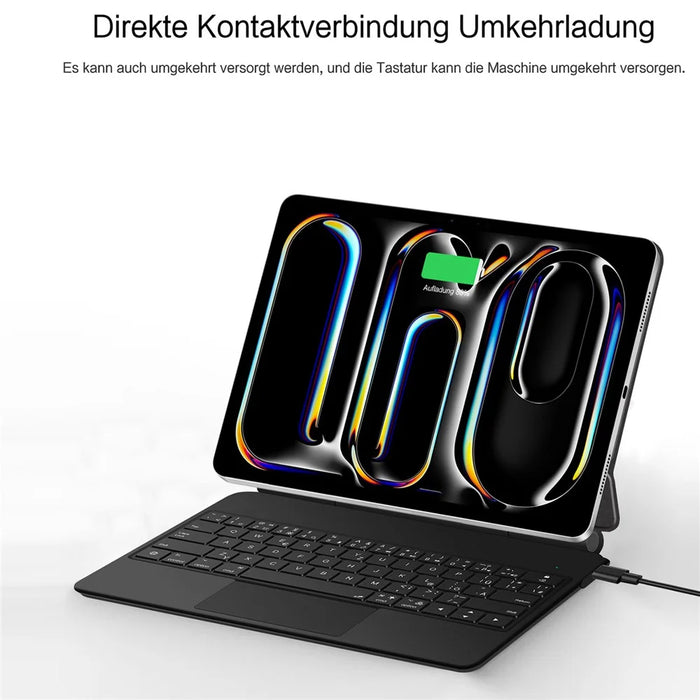 For iPad Pro 11 (2025) / 11 (2024) Smart Pogo Pin Direct Connection Keyboard (German Layout) + Leather Tablet Case - Black - 7