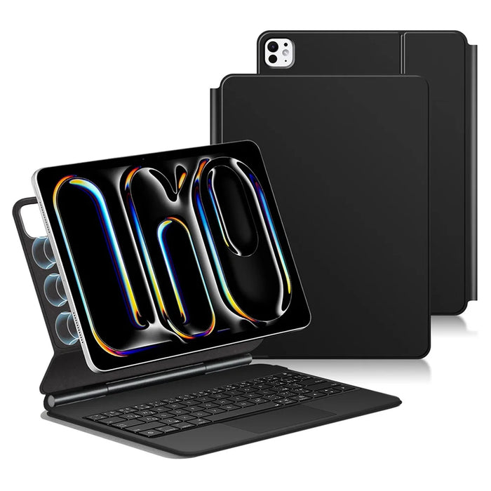 For iPad Pro 11 (2025) / 11 (2024) Smart Pogo Pin Direct Connection Keyboard (French Layout) + Leather Tablet Case - Black - 1
