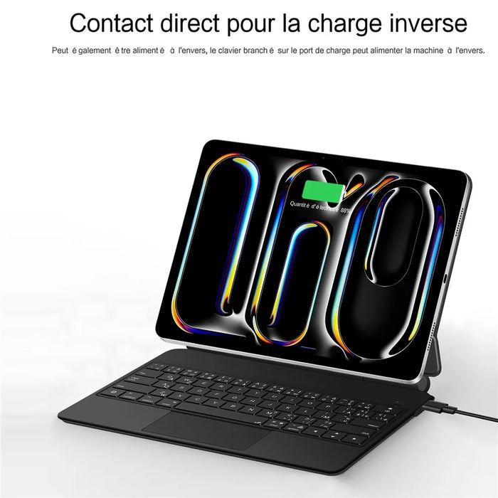 For iPad Pro 11 (2025) / 11 (2024) Smart Pogo Pin Direct Connection Keyboard (French Layout) + Leather Tablet Case - Black - 7