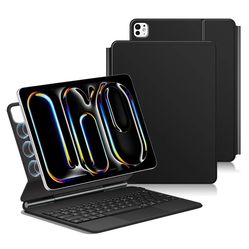 For iPad Pro 11 (2025) / 11 (2024) Smart Pogo Pin Direct Connection Keyboard (Korean Layout) + Leather Tablet Case - Black - 1