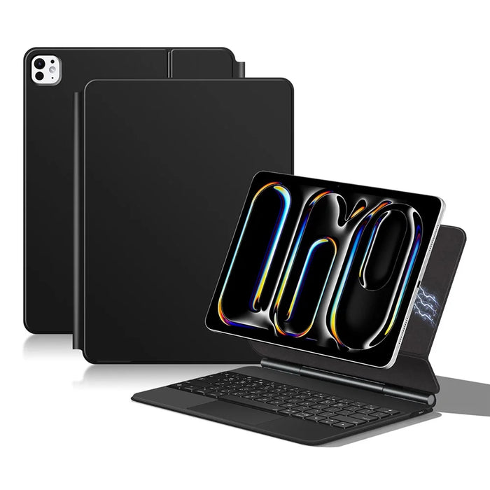 For iPad Pro 11 (2025) / 11 (2024) Smart Pogo Pin Direct Connection Keyboard (Korean Layout) + Leather Tablet Case - Black - 2