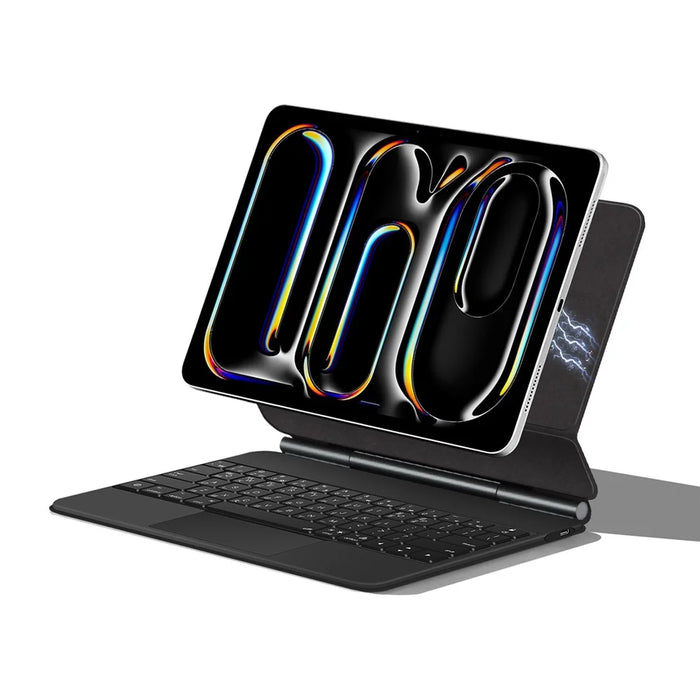 For iPad Pro 11 (2025) / 11 (2024) Smart Pogo Pin Direct Connection Keyboard (Korean Layout) + Leather Tablet Case - Black - 3