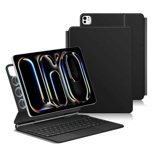 For iPad Pro 11 (2025) / 11 (2024) Smart Pogo Pin Direct Connection Keyboard (Portuguese Layout) + Leather Tablet Case - Black - 1