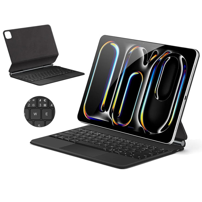 For iPad Pro 11 (2025) / 11 (2024) Smart Pogo Pin Direct Connection Keyboard (Portuguese Layout) + Leather Tablet Case - Black - 5