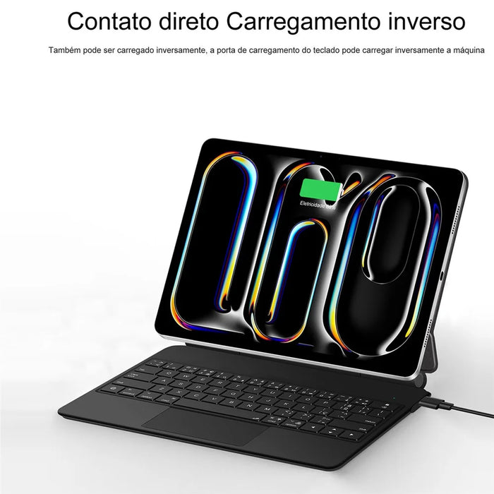 For iPad Pro 11 (2025) / 11 (2024) Smart Pogo Pin Direct Connection Keyboard (Portuguese Layout) + Leather Tablet Case - Black - 7