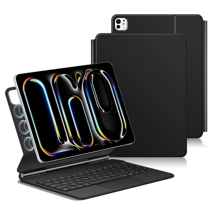 For iPad Pro 11 (2025) / 11 (2024) Smart Pogo Pin Direct Connection Keyboard (Japanese Layout) + Leather Tablet Case - Black - 1