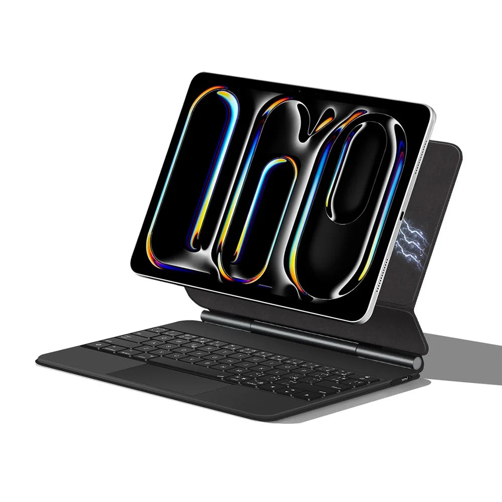For iPad Pro 11 (2025) / 11 (2024) Smart Pogo Pin Direct Connection Keyboard (Spanish Layout) + Leather Tablet Case - Black - 3